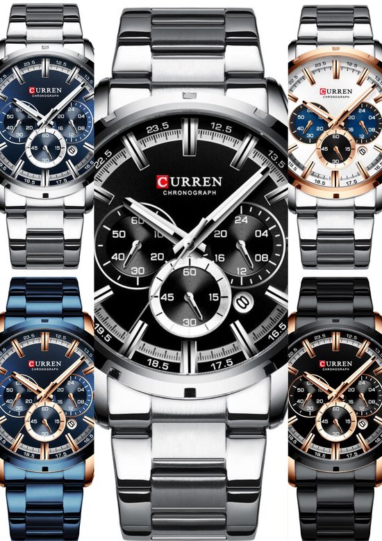 Curren - Horloge Heren - Cadeau voor Man - Horloges voor Mannen - 47 mm - Zilver Blauw - CURREN-NL