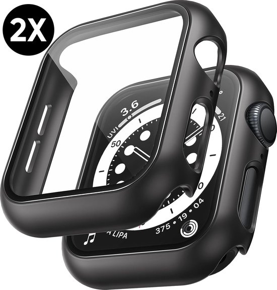 Zwarte Apple Watch hoes met screenprotector. "2X" is zichtbaar.