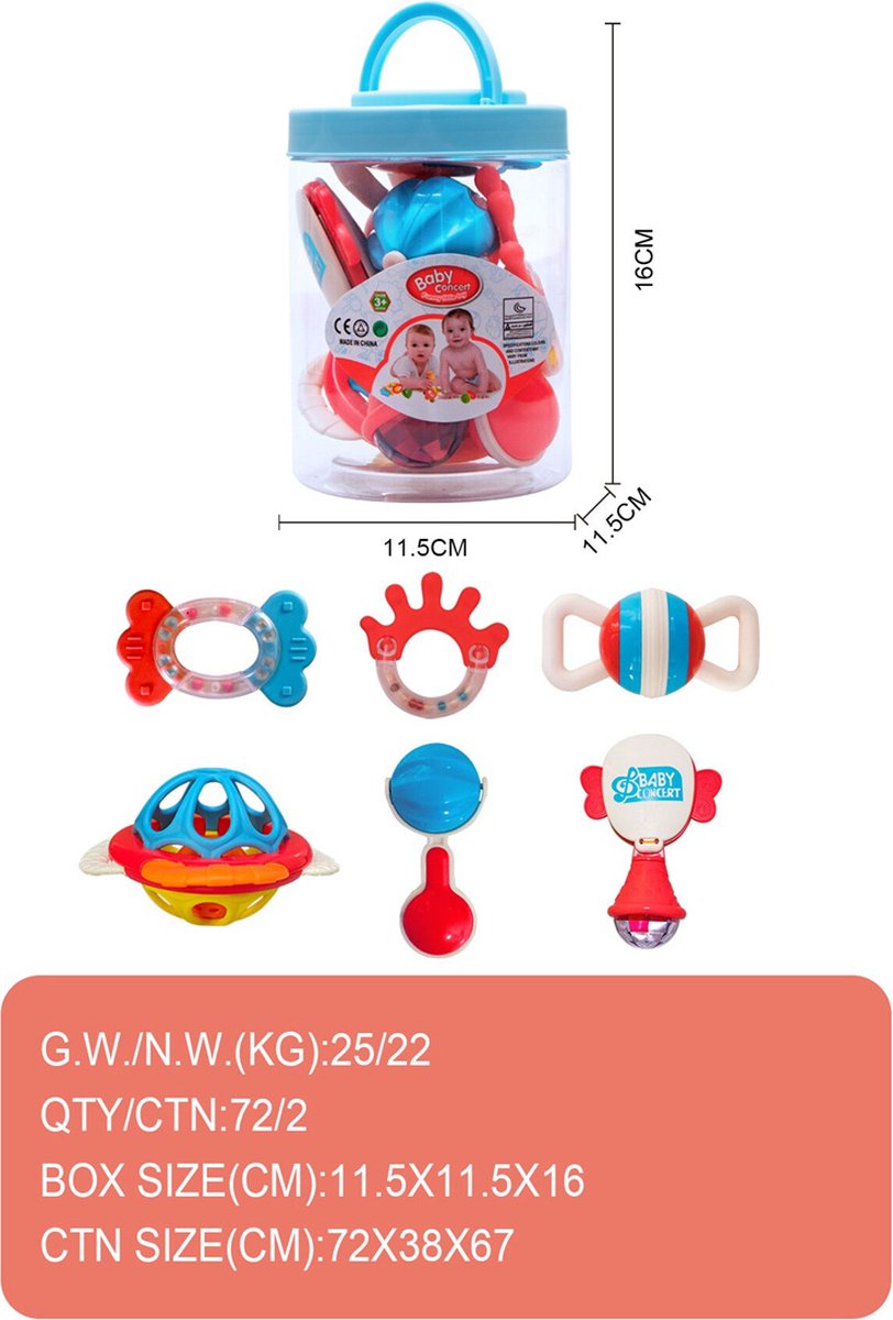 Klassieke rammelaars 6in1 giftset grijpspeelgoed motorische ontwikkeling bijtring