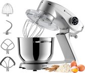 Robot Culinaire KitchenBrothers - Écran Tactile et Minuterie - Robot Culinaire - 6L - 1800W - Aluminium - Argent