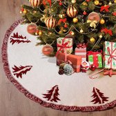 Grote kerstboomrok, 48 inch zware garenboomrok 3D gebreid kerstboompatroon met kwastje gehaakte witte boomrok mat voor thuisfeest vakantie decoratie (rood, 122 cm/48 inch)