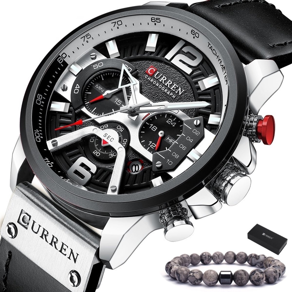 Curren - Horloge Heren - Cadeau voor Man - Horloges voor Mannen - 48 mm - Zwart Zilver
