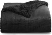 deken fleece microvezel voor bed en bank zwart 150x200cm, super zachte donzige deken voor woonkamer en slaapkamer