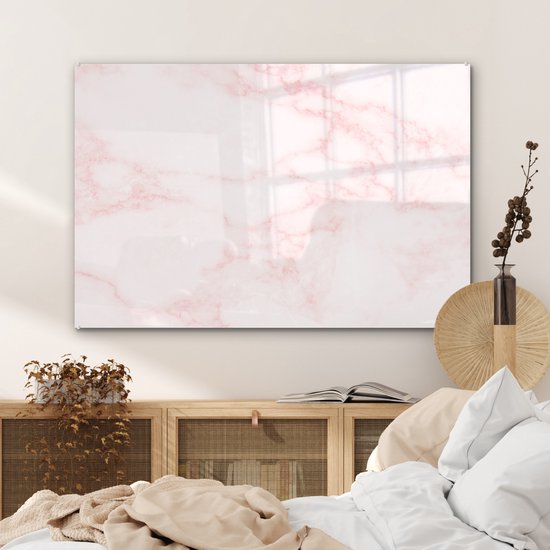 MuchoWow® Peinture sur verre 90x60 cm - Peinture sur verre acrylique - Marbre - Texture - Rose - Chic - Photo sur verre - Peintures