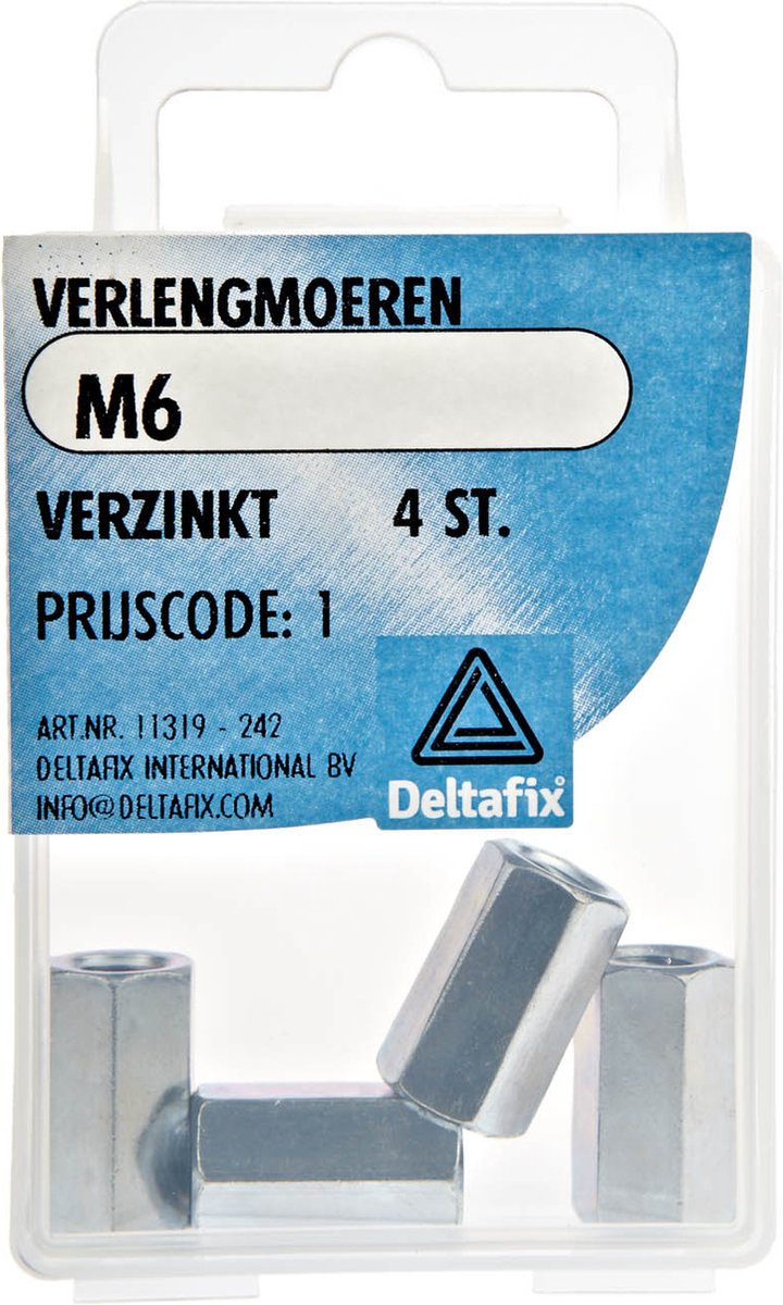 Deltafix verlengmoer verzinkt m6 din 6334 4 st.