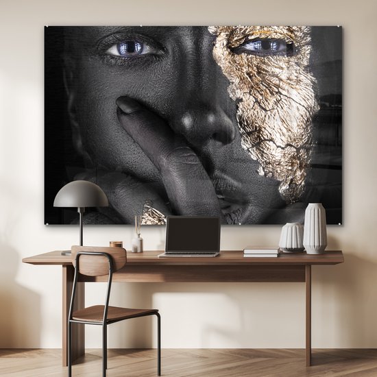 MuchoWow® Peinture sur Verre - Femme - Or - Zwart - Maquillage - Luxe - Maquillage cm - Peintures sur Verre Peintures - Photo sur Glas