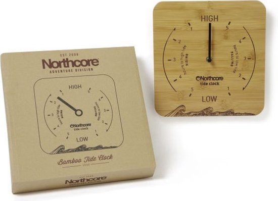 Laser Geëtst Tijdenklok Northcore Bamboe Getijdenklok - Natuurlijke Wandklok Met Getijdeninfo, Perfect Voor Surfers & Zeilers Laser Geëtst Design
