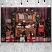 2.1x1.5 m Noël Cuisine Photographie Toile de Fond En Bois Mur Cuisine Fête De Noël Enfants Famille Portrait Decor Fond Photo Studio