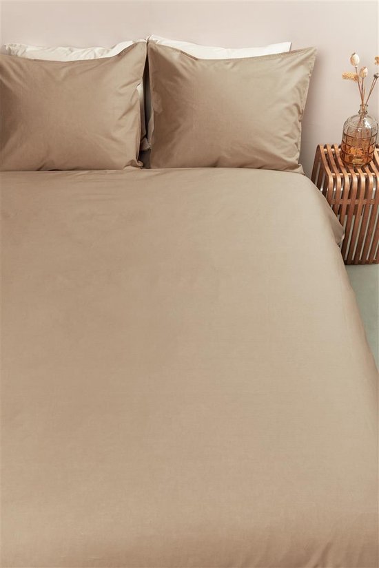 Ambiante Cotton Uni dekbedovertrek - Effen - Tweepersoons - 200x200/220 cm - Khaki van Merkloos — afbeelding 4