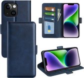 iPhone 15 Hoesje - MobyDefend Luxe Wallet Book Case (Sluiting Zijkant) - Blauw - GSM Hoesje - Telefoonhoesje Geschikt Voor iPhone 15