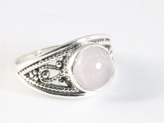 Opengewerkte zilveren ring met rozenkwarts - maat 16