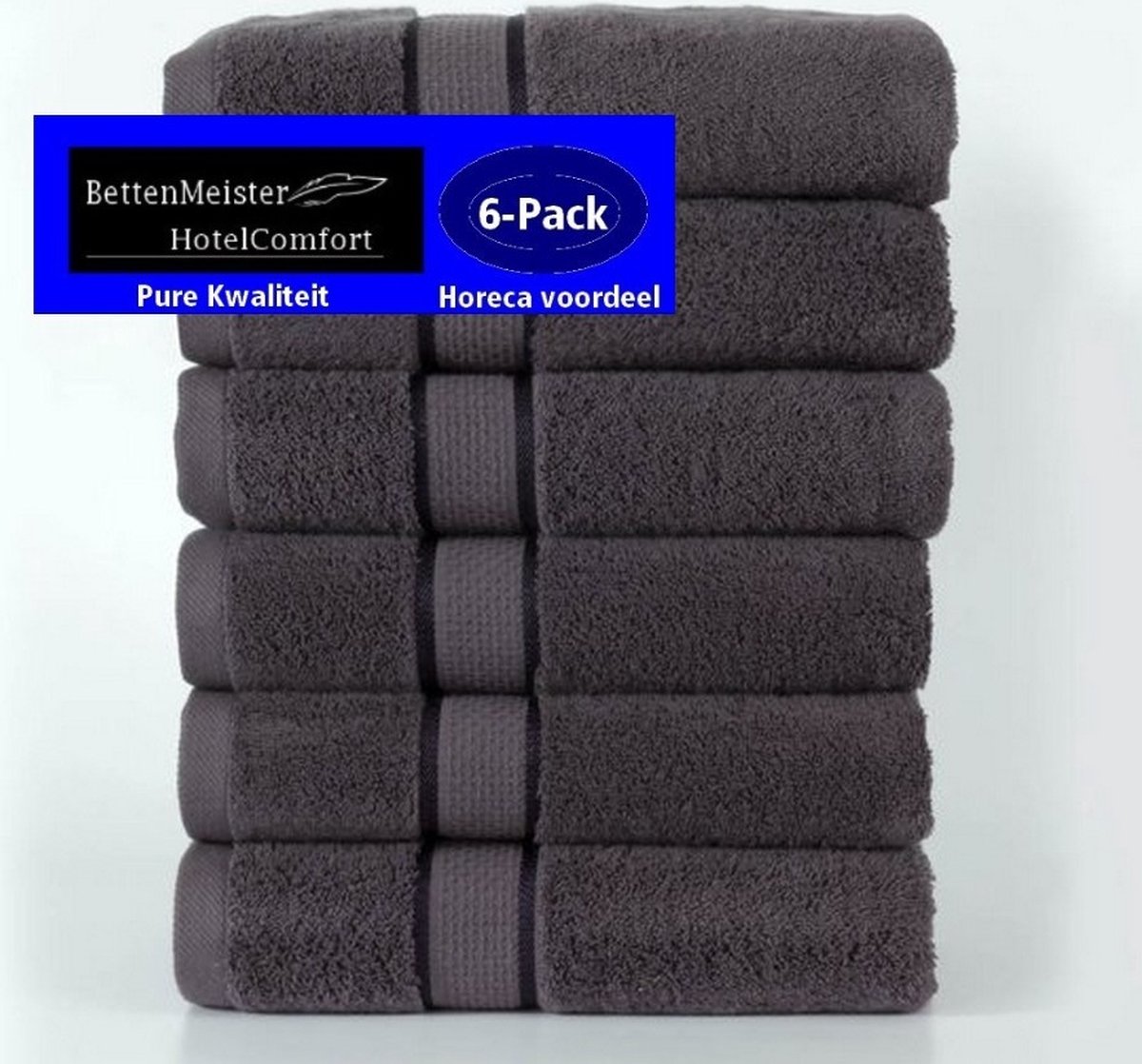 6 Pack Handdoeken (6 stuks) Ruche 550g. p/m2 - Antraciet - 50x100 gekamde katoen