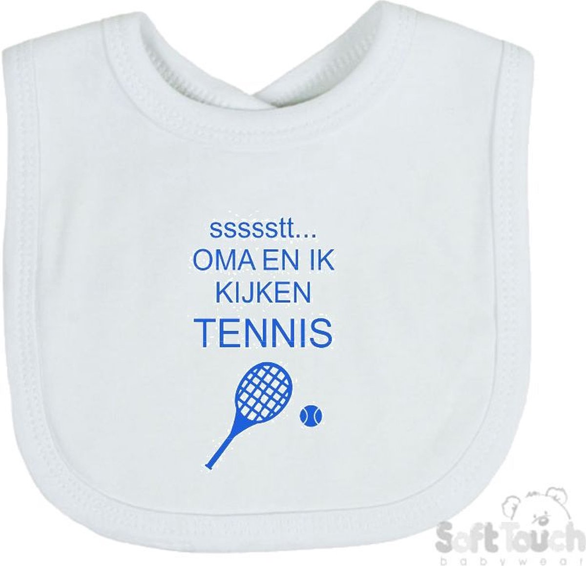 Goedkoopste Soft Touch Slabber Slabbetje Slab ssssstt... Oma en ik kijken tennis Unisex Katoen Wit/blauw Maat 33x22 Cm