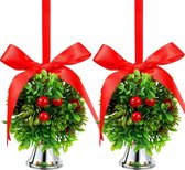 2 stuks kerstballen, hangende ballen, vakantie, kunstmestel, ballen, kerstdecoratie, met strik, knopen en klokken, voor thuis, kerstfeest, decoratie, 5 inch