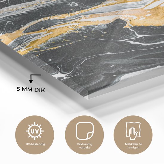 MuchoWow® Peinture sur Verre - Marbre - Zwart - Or - 80x160 cm - Peintures sur Verre Acrylique - Photo sur Glas