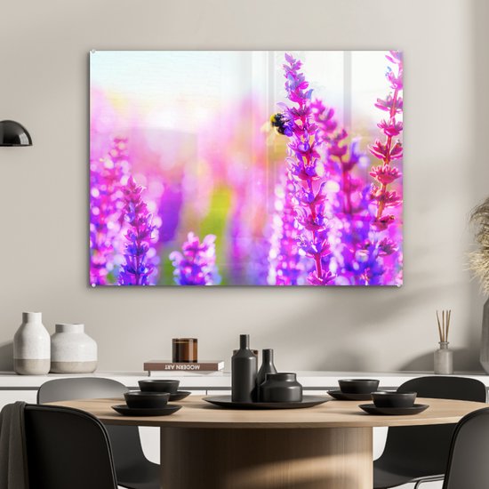 Fleurs avec Glas abeille 90x60 cm - Tirage photo sur Glas (décoration murale en plexiglas)