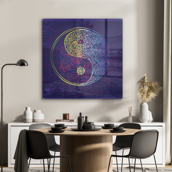 Peinture sur verre MuchoWow® - Une illustration d'un logo Yin et Yang de couleur bleu foncé - 90x90 cm - Peintures sur verre acrylique - Photo sur Glas