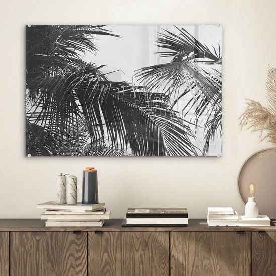 MuchoWow® Peinture sur verre 60x40 cm - Peinture sur verre acrylique - Feuilles de palmier - Nature - Vintage - Palmier - Photo sur verre - Peintures