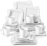 serie Amparo, 30 stuks. Crèmewit porseleinen servies met koffieset, dessertborden, soepborden en platte borden voor 6 personen