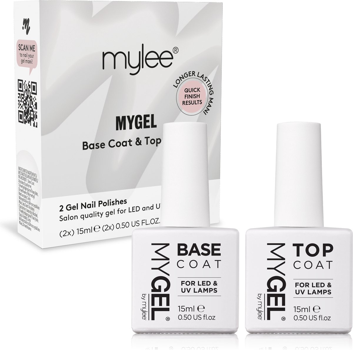 Mylee Gel-Nagellak Top & Base Coat 15ml UV/LED Nail Art Manicure Pedicure voor professioneel & thuisgebruik - Langdurig en gemakkelijk aan te brengen