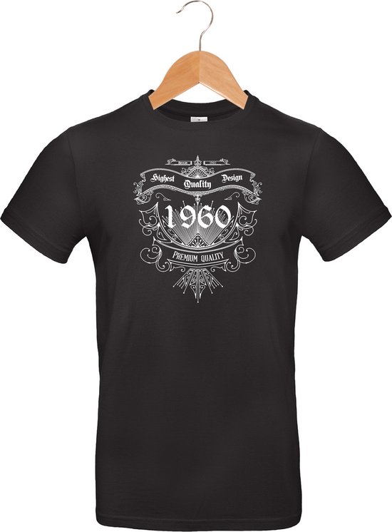 1960 - Classic - Vintage - Premium Quality - T-shirt - 100% katoen - leeftijd - geboortejaar - verjaardag en feest - cadeau - kado - unisex - zwart - maat S
