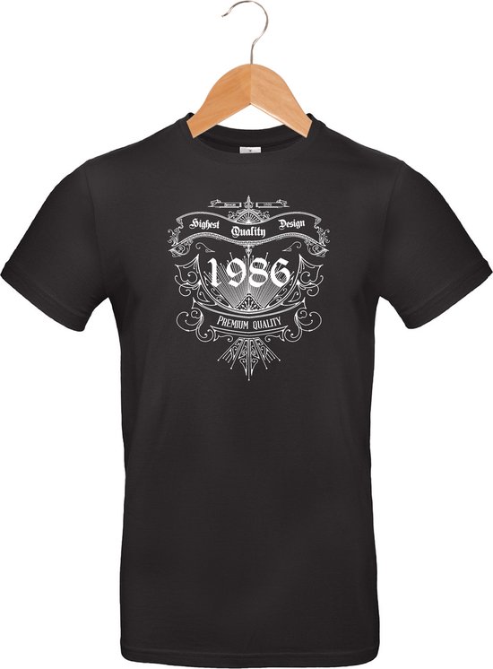 1986 - Classic - Vintage - Premium Quality - T-shirt - 100% katoen - leeftijd - geboortejaar - verjaardag en feest - cadeau - kado - unisex - zwart - maat 3XL