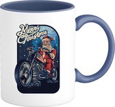 Merry Christmas Motor Kerstman - Foute kersttrui kerstcadeau - Dames / Heren / Unisex Kleding - Grappige Kerst Outfit - Mok - Royal Blauw