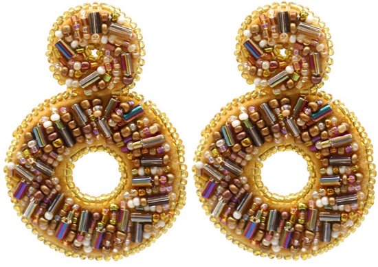 Boucles d'oreilles avec perles de verre - Acier inoxydable - 6 cm - Marron