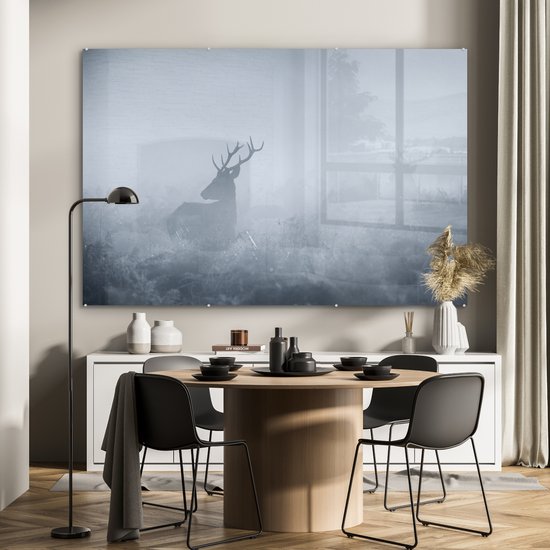 MuchoWow® Peinture sur verre - Cerf - Brouillard - Forêt - 150x100 cm - Peintures sur verre acrylique - Photo sur Glas