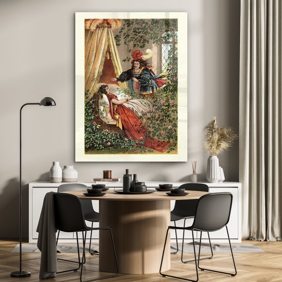 MuchoWow® Peinture sur verre 90x120 cm - Peinture sur verre acrylique - Une illustration colorée de la belle au bois dormant - Photo sur verre - Peintures