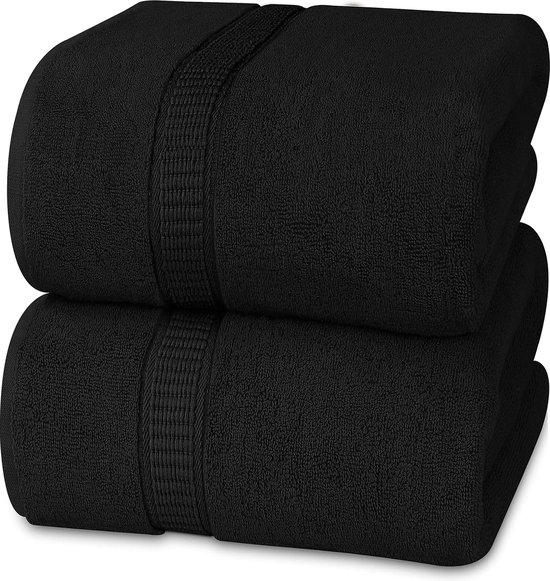 Grote badhanddoek van katoen, set van 2 - douchehanddoeken, handdoeken groot 90 x 180 cm (zwart)
