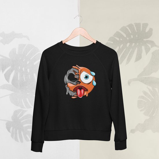 Feel Free - Halloween Sweater - Smiley: Oververhit gezicht - Maat M - Kleur Zwart