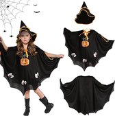 Halloween Costume Kids Meisjes, Halloween Heksen Kostuum Cape, Halloween Outfit voor Halloween, Verkleedkleding, Carnaval, Toneelvoorstelling, Themafeest, Geschikt voor Een Hoogte van 90-150 cm