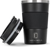 Castagnola Thermosbeker - Koffiebeker To Go - Travel Mug voor Koffie en Thee - Theebeker - 380 ML - RVS - Zwart
