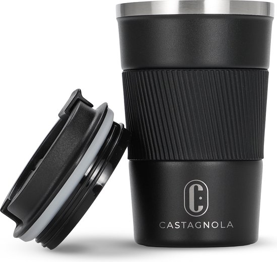 Foto: Castagnola thermosbeker koffiebeker to go travel mug voor koffie en thee theebeker 380 ml rvs zwart