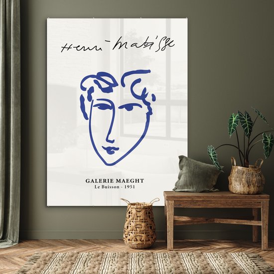 MuchoWow® Peinture sur verre 120x160 cm - Peinture sur verre acrylique - Henri Matisse - Maîtres anciens - Portrait - Blauw - Photo sur verre - Peintures
