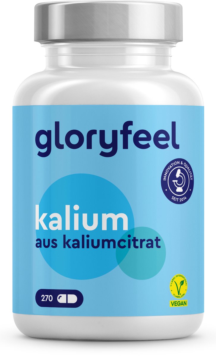 gloryfeel - Kalium - 270 capsules - 2446 mg waarvan 800 mg elementair kalium - Kaliumcitraat voor bloeddruk, spierfunctie en zenuwstelsel * - Meer dan 4 maanden voorraad - 100% veganistisch - gloryfeel