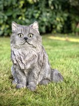 Perzische kat zittend 30 cm hoog - kat - kitten - poes - polyester - polyresin - polystone - hoogkwalitatieve kunststof - decoratiefiguur - interieur - accessoire - voor binnen en buiten - cadeau - geschenk - tuinfiguur - tuinbeeldje - tuindecoratie