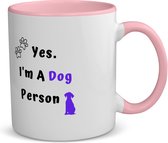 Akyol - yes i'm a dog person koffiemok - theemok - roze - Honden - honden liefhebbers - iemand die houdt van honden - verjaardag - cadeau - kado - geschenk - 350 ML inhoud