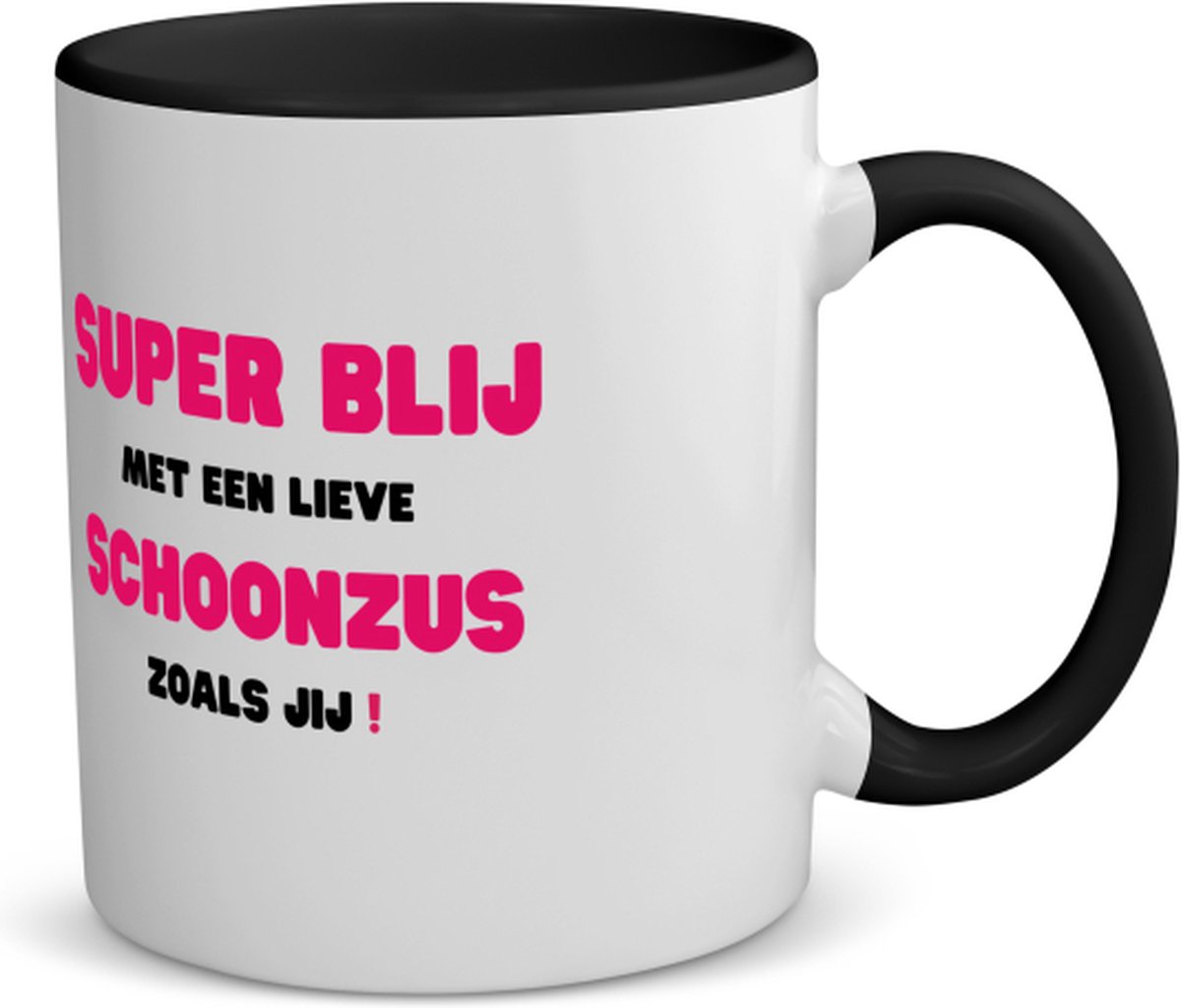 Akyol - super blij met een lieve schoonzus zoals jij koffiemok - theemok - zwart - Zus - de liefste schoonzus - verjaardag - cadeautje voor zus - zus artikelen - kado - geschenk - 350 ML inhoud