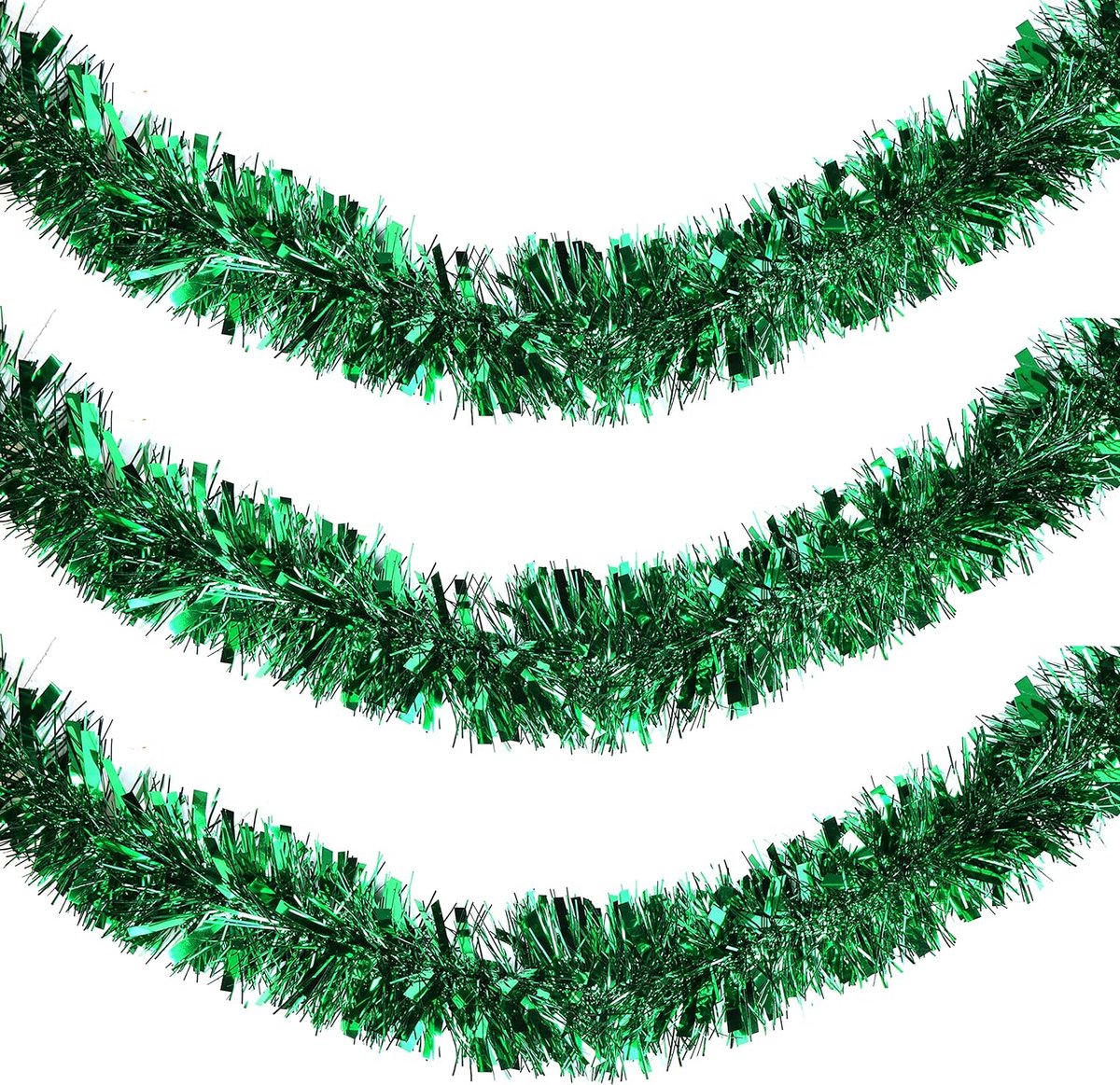 Lametta (3 stuks) - 3 m klatergoud slinger groene decoratie slinger voor kerstboom - kerstboom klatergoud slinger Kerstmis voor muur, raam, krans, balustrade, plafond, feestslinger