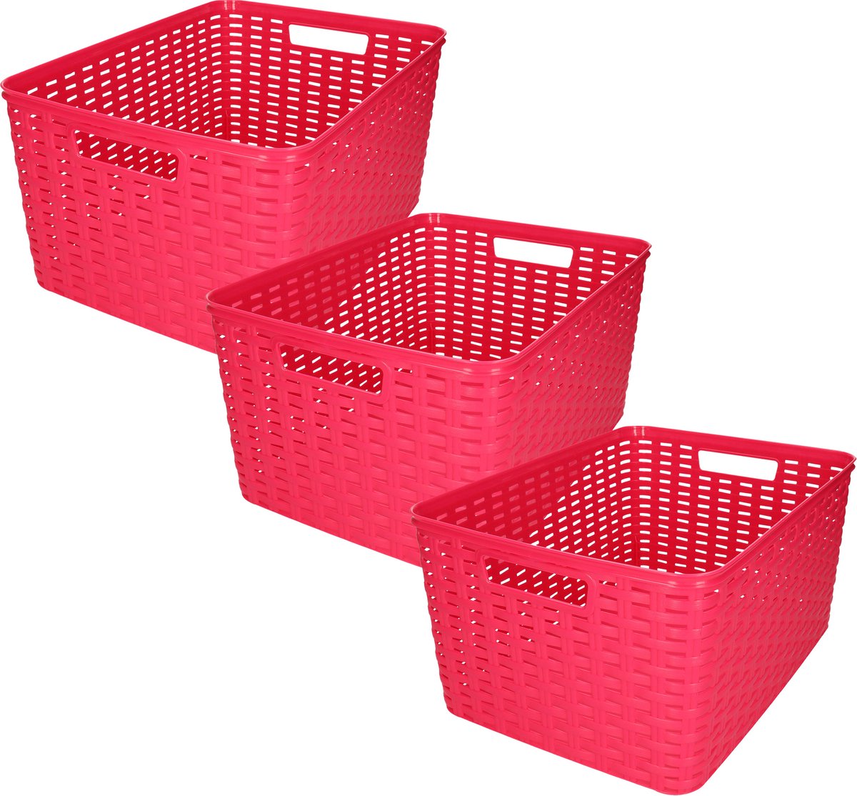 Plasticforte opbergmand/kastmandje - 3x - 18 liter - fuchsia roze - kunststof - 28 x 38 x 19 cm