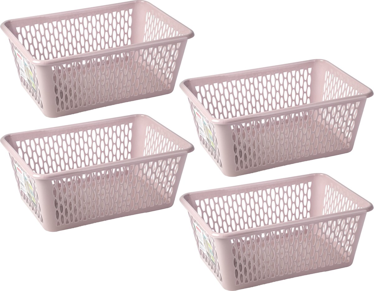 Plasticforte opbergmand/kastmandje - 4x - 13 liter - roze - kunststof - 26 x 37 x 14 cm