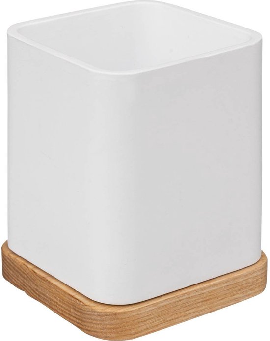 5Five boîte à crayons/organisateur de bureau - blanc - 10 x 8 cm - bambou - carré - rangement bureau/loisirs