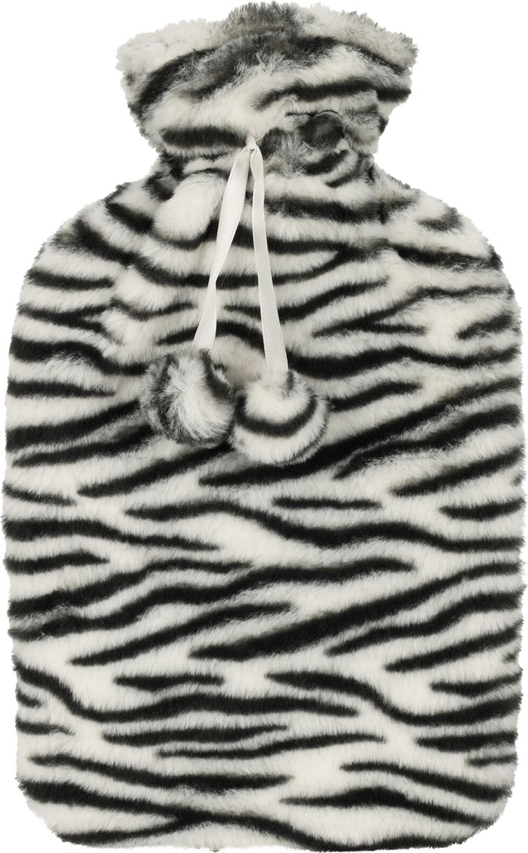 Goedkoopste H&S Collection Warmwaterkruik - met zachte dierenprint hoes - wit/zwart - 1,75L - kruik