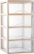 Plasticforte Ladeblokje/bureau organizer met 4x lades - transparant/beige - L26 x B36 x H49 cm