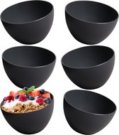 Bowl mueslikommen, set van 6 stuks, onbreekbaar, 750 ml, dessertkommen, soepkommen, kom en kommen, set van kunststof (antraciet-zwart)