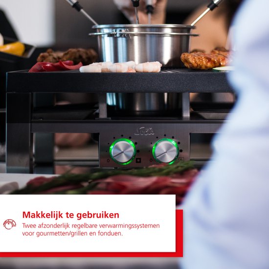Solis Combi Tafelgrill 3 in 1 796 Gourmetstel 8 Personen - Fondue, Raclette & Grill - Fondueset - Anti Aanbaklaag - 1.3L Fonduepan - Zilver/Zwart — afbeelding 4