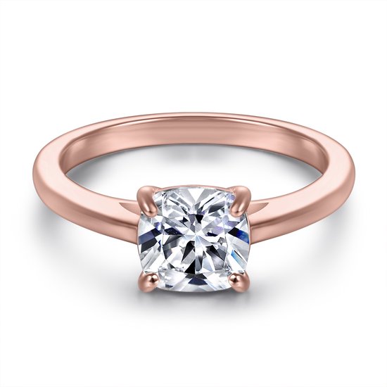 Elara - 14k Roségouden Cushion Solitair Moissanite Ring - 5 karaat