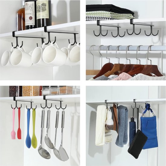 Opknoping beker opbergrek, keuken mok opslag oplossing, onder plank bekerhouder, onder kast mok rek met 10 haken, 26,5 cm/10,43 inch voor 2,2 cm dikte plank of minder